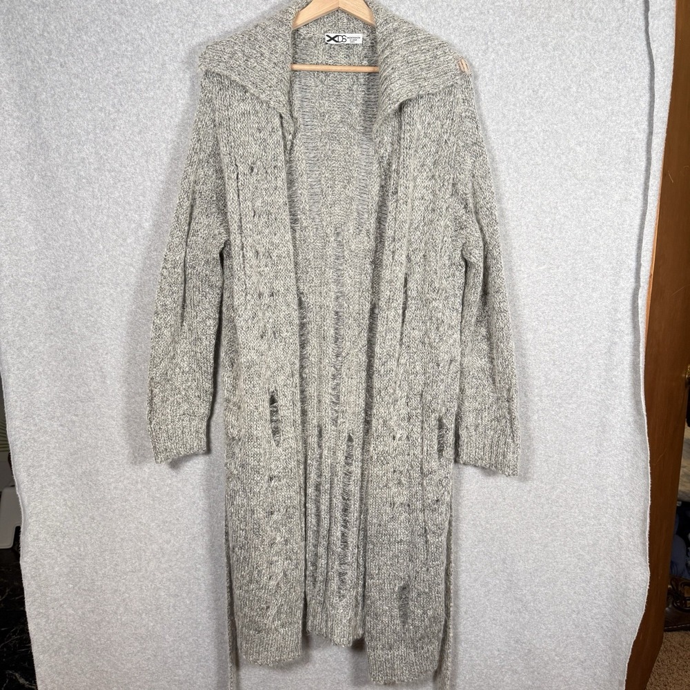 XDS Derishow cardigan womens large wool blend distressed tie group sanfsa